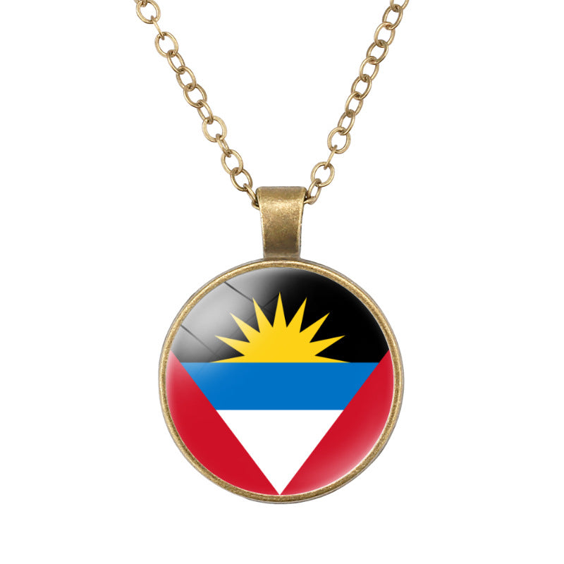 Wholesale North American National Flags Time Gem Round Retro Pendant Necklace